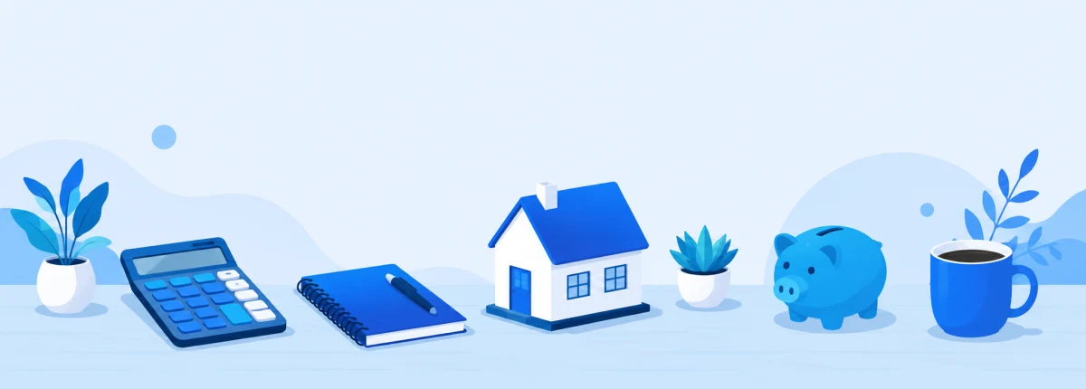 Planejamento financeiro para comprar o imóvel: calculadora, caderno e cofrinho
