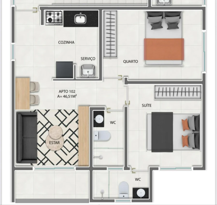 Apartamento em Ernesto Geisel, João Pessoa. 2 quartos, 50m². Imagem 5 de 7