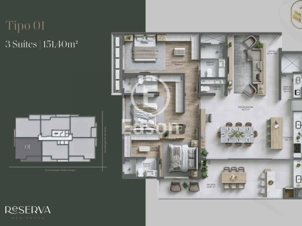 Apartamento em Campinas, São José. 3 quartos, 151m². Imagem 2 de 9