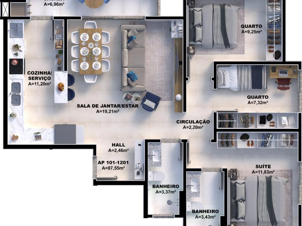 Apartamento em Pedra Branca, Palhoça. 3 quartos, 87m². Imagem 9 de 13