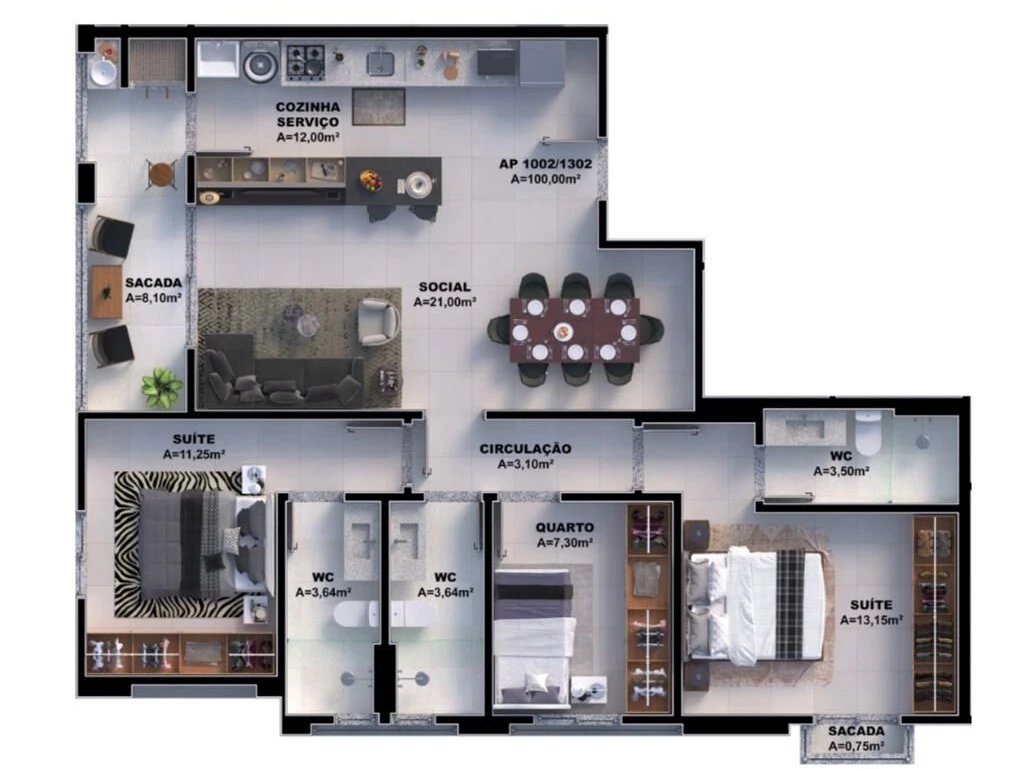Apartamento em Pedra Branca, Palhoça. 3 quartos, 100m². Imagem 9 de 13