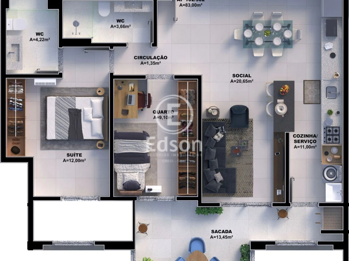 Apartamento em Pedra Branca, Palhoça. 3 quartos, 95m². Imagem 10 de 18