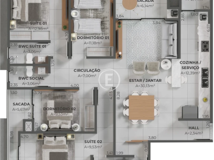 Apartamento em Pedra Branca, Palhoça. 3 quartos, 99m². Imagem 11 de 15