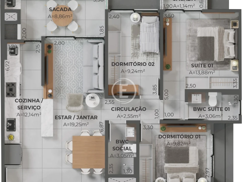 Apartamento em Pedra Branca, Palhoça. 3 quartos, 99m². Imagem 12 de 15