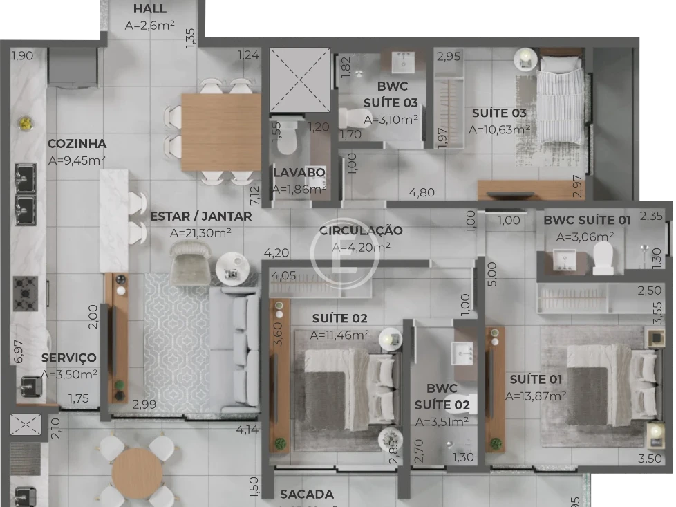 Apartamento em Pedra Branca, Palhoça. 3 quartos, 99m². Imagem 13 de 15