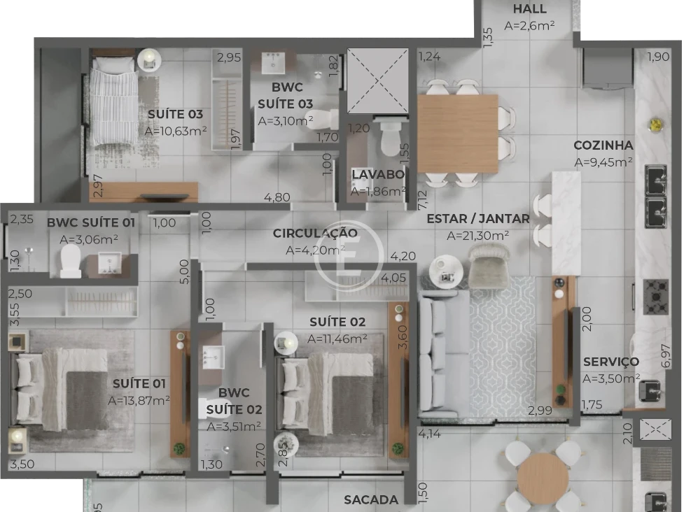 Apartamento em Pedra Branca, Palhoça. 3 quartos, 99m². Imagem 14 de 15