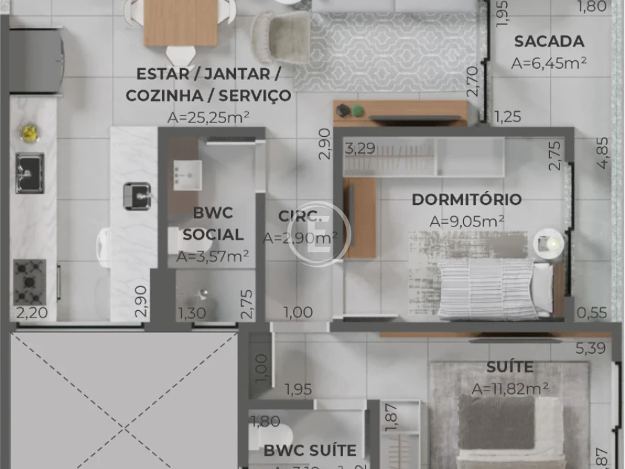 Apartamento em Pedra Branca, Palhoça. 3 quartos, 99m². Imagem 3 de 15