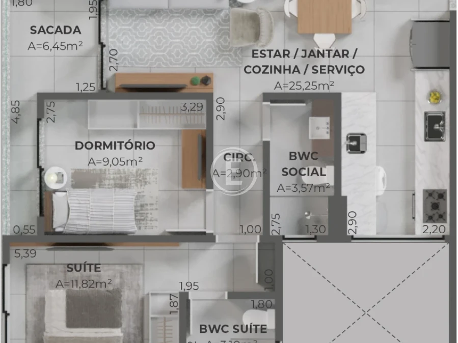 Apartamento em Pedra Branca, Palhoça. 3 quartos, 99m². Imagem 5 de 15