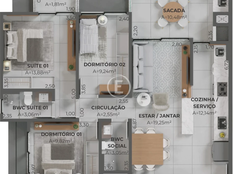 Apartamento em Pedra Branca, Palhoça. 3 quartos, 99m². Imagem 8 de 15