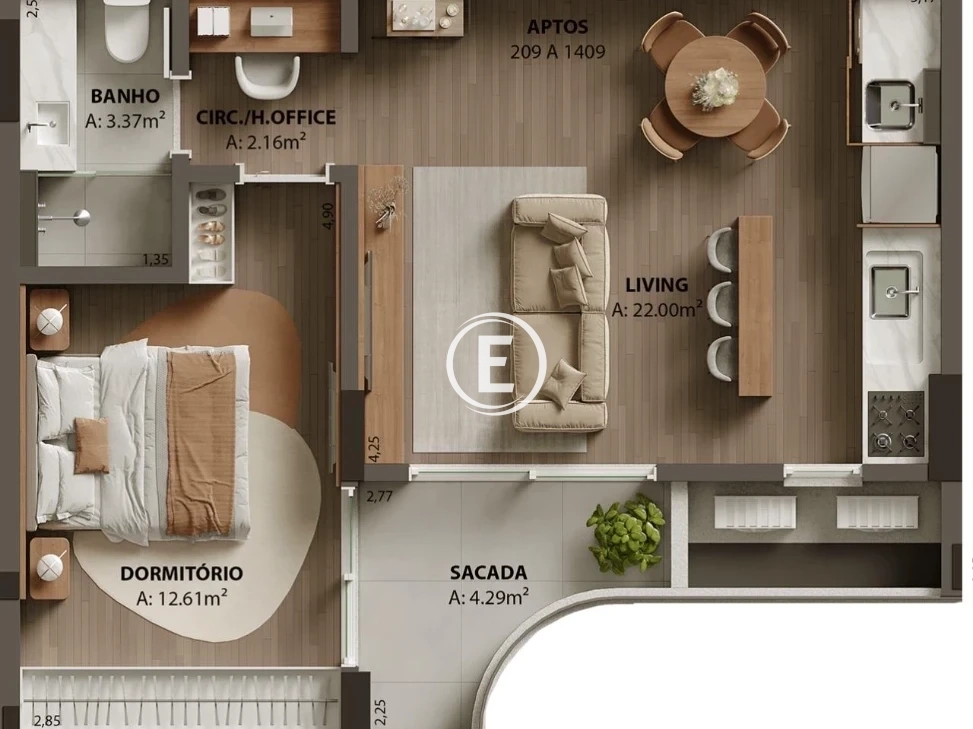 Apartamento em Campinas, São José. 1 quartos, 52m². Imagem 2 de 9