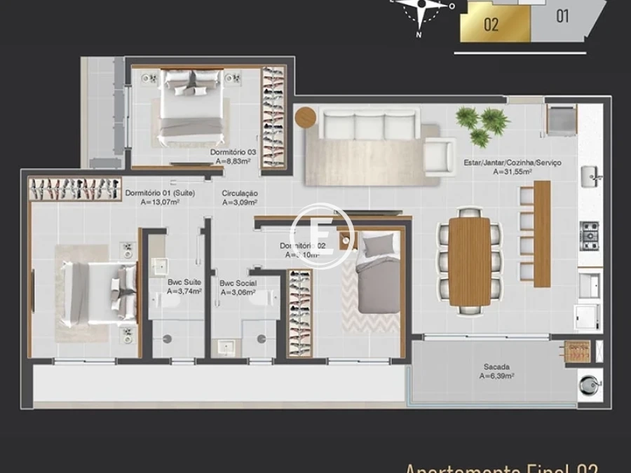 Apartamento em Pagani, Palhoça. 3 quartos, 99m². Imagem 12 de 13