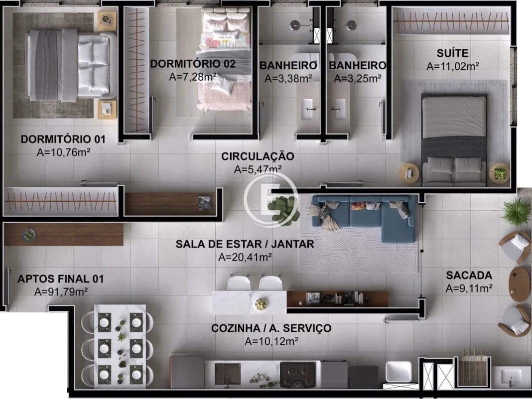 Apartamento em Pagani, Palhoça. 3 quartos, 91m². Imagem 4 de 11