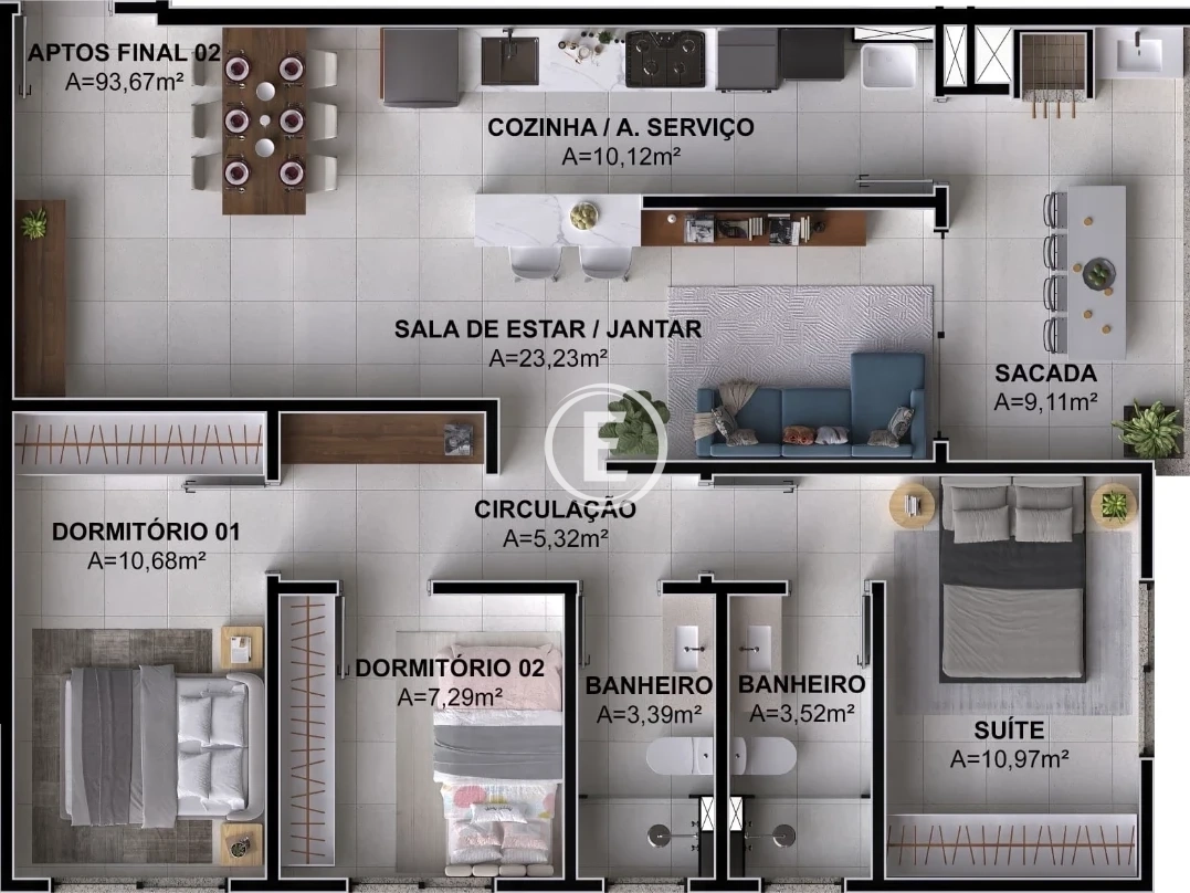 Apartamento em Pagani, Palhoça. 3 quartos, 91m². Imagem 5 de 11
