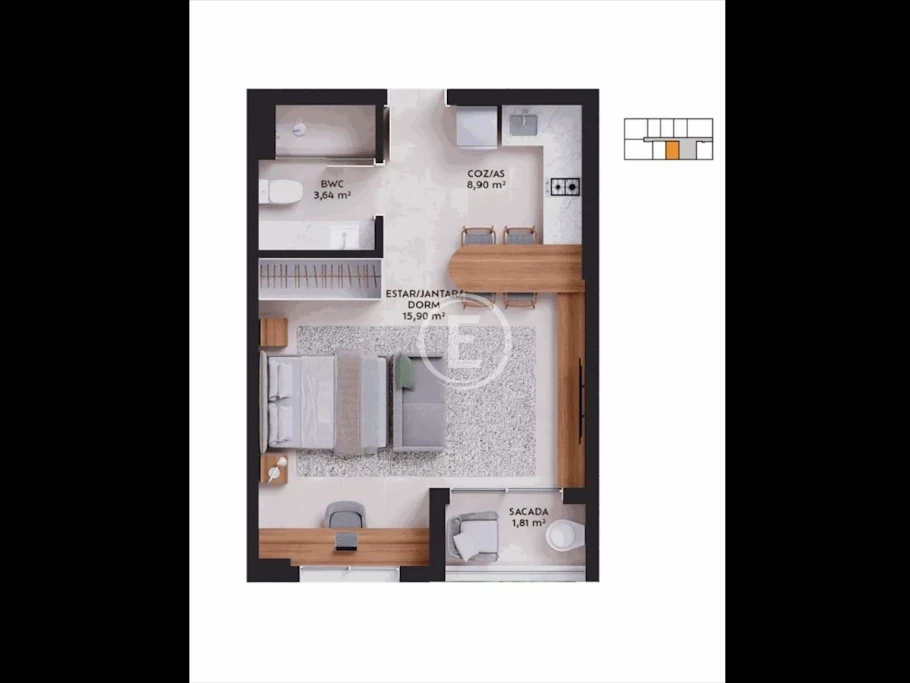 Apartamento em Pedra Branca, Palhoça. 1 quartos, 37m². Imagem 2 de 4