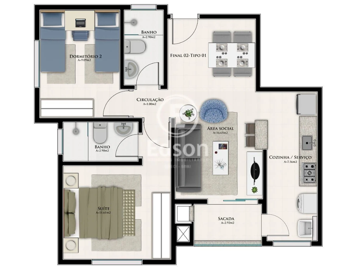 Apartamento em Centro, São José. 2 quartos, 63m². Imagem 11 de 12
