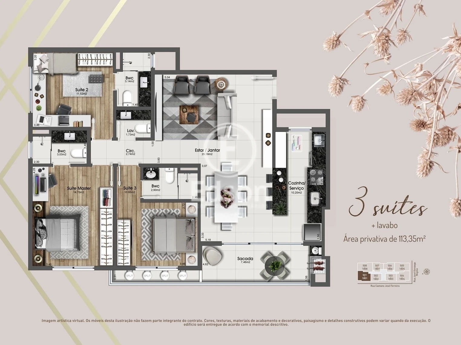 Apartamento em Kobrasol, São José. 3 quartos, 115m². Imagem 4 de 11