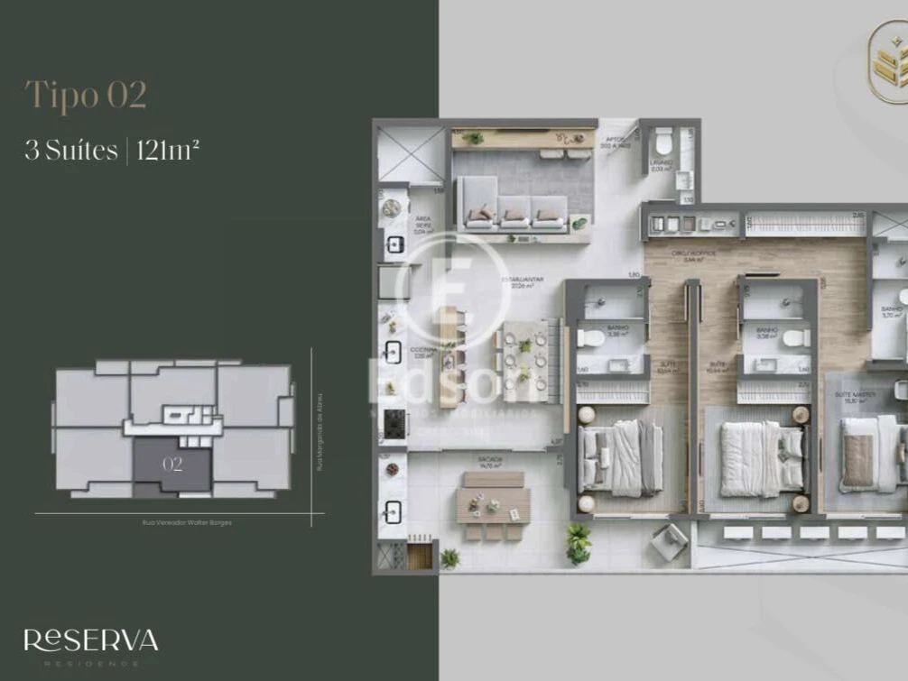 Apartamento em Campinas, São José. 3 quartos, 121m². Imagem 2 de 8