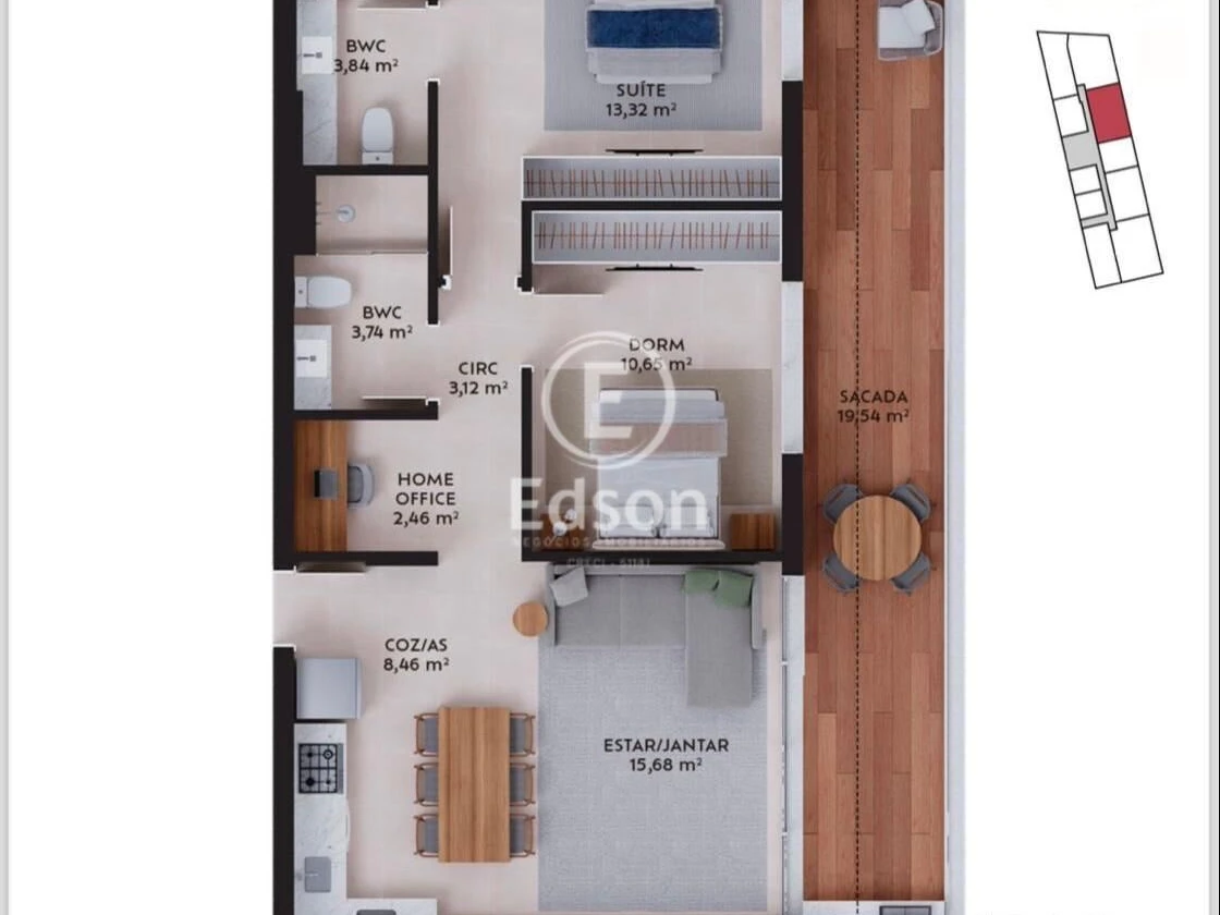 Apartamento em Pedra Branca, Palhoça. 2 quartos, 93m². Imagem 5 de 6