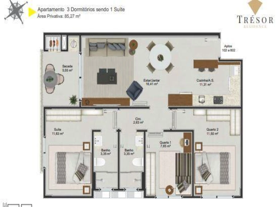 Apartamento em Jardim Eldorado, Palhoça. 3 quartos, 84m². Imagem 4 de 11