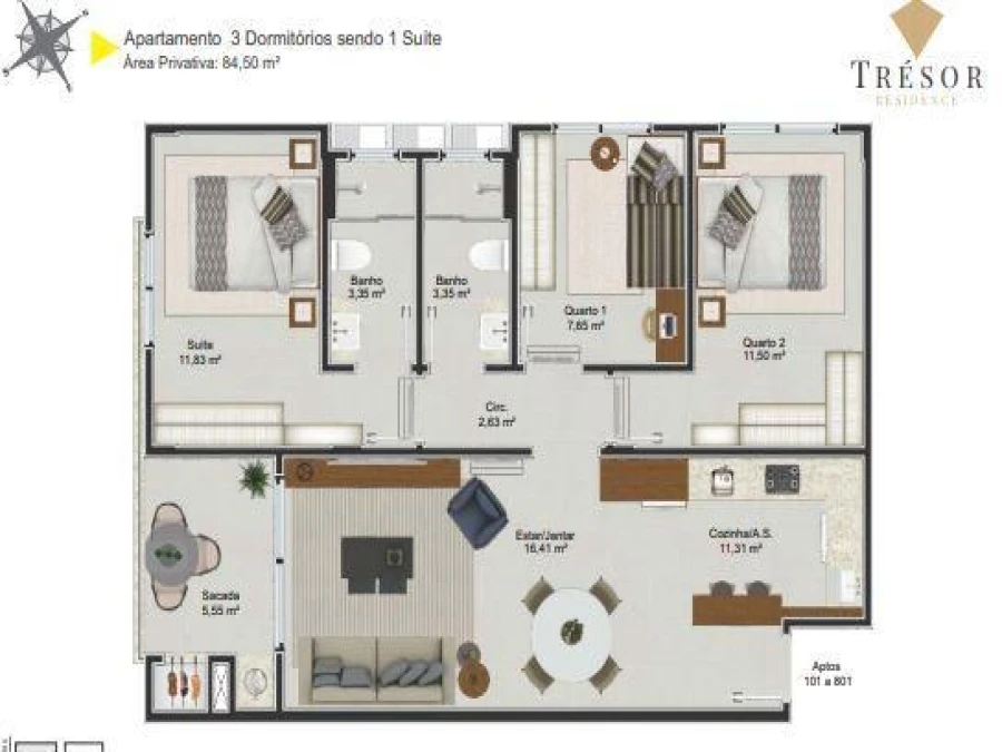 Apartamento em Jardim Eldorado, Palhoça. 3 quartos, 84m². Imagem 9 de 11