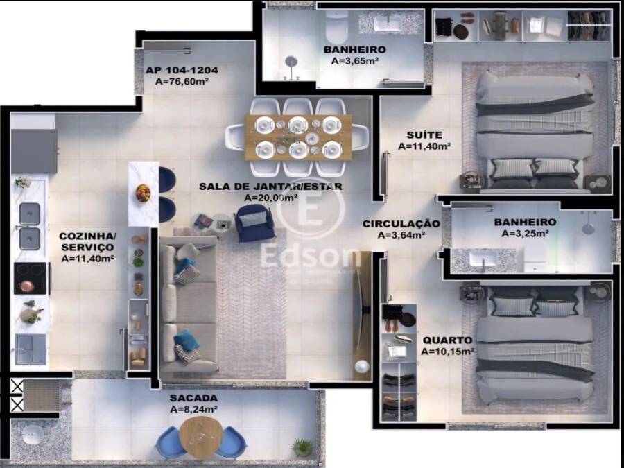 Apartamento em Pedra Branca, Palhoça. 3 quartos, 88m². Imagem 7 de 8