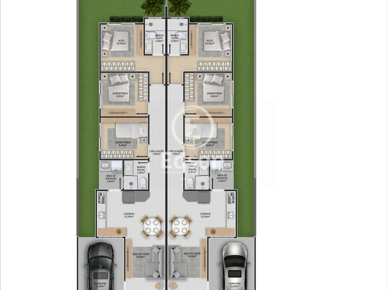 Casa Geminada em Sertão do Maruim, São José. 3 quartos, 110m². Imagem 7 de 8