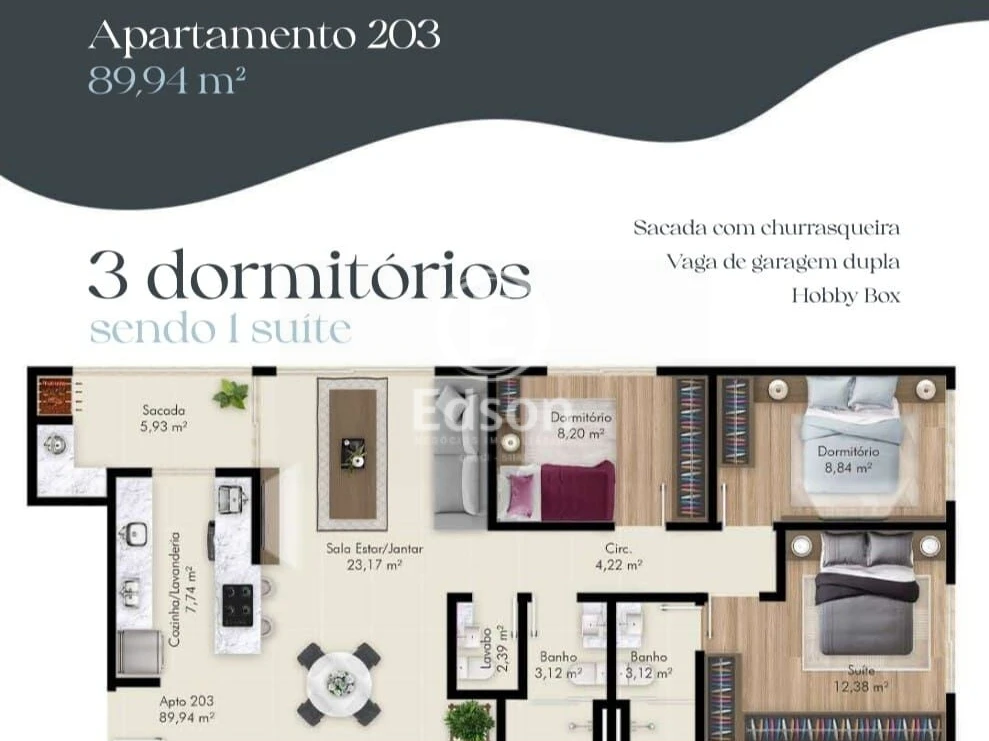 Apartamento em Balneário, Florianópolis. 3 quartos, 129m². Imagem 3 de 4