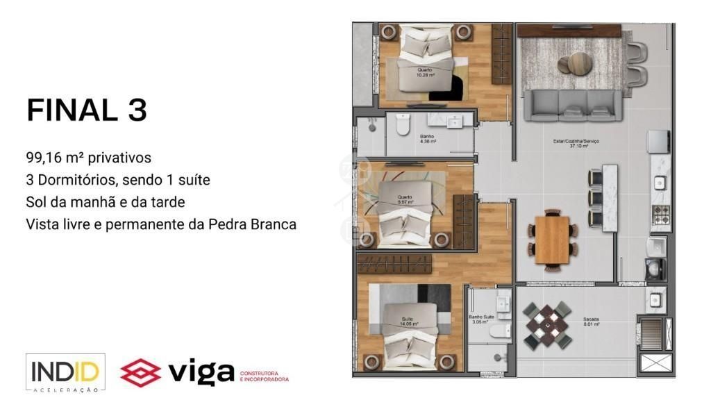 Apartamento em Pedra Branca, Palhoça. 3 quartos, 99m². Imagem 10 de 11