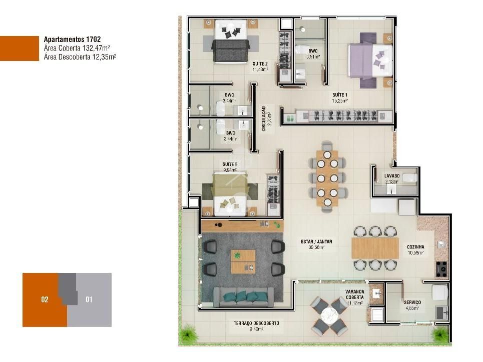 Cobertura em Pagani, Palhoça. 3 quartos, 140m². Imagem 7 de 8