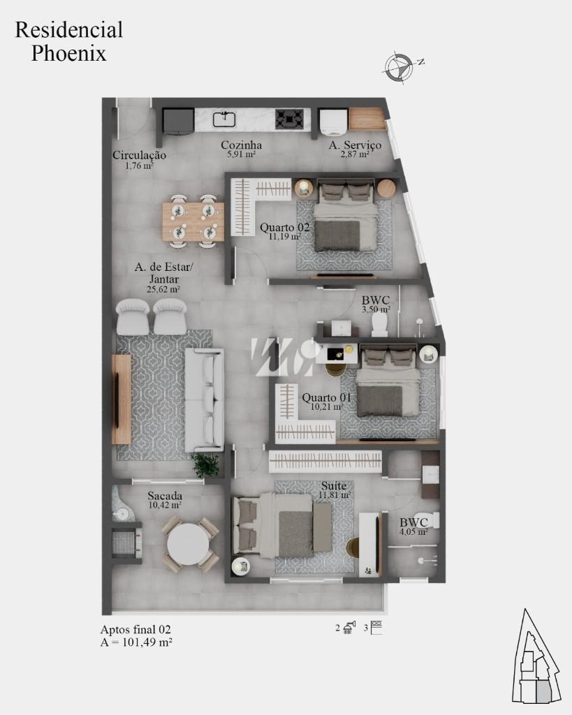 Apartamento em Centro, Santo Amaro da Imperatriz. 3 quartos, 101m². Imagem 4 de 6