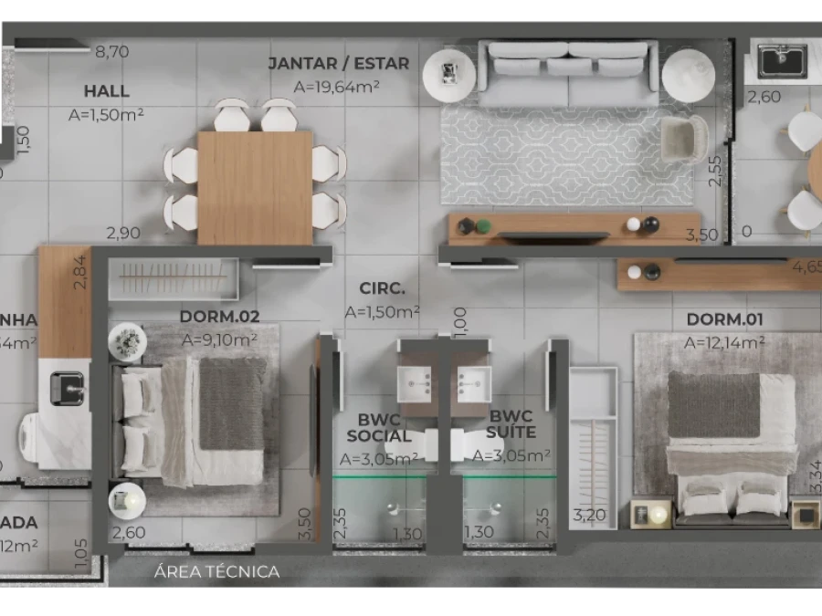 Apartamento em Pedra Branca, Palhoça. 2 quartos, 84m². Imagem 6 de 7