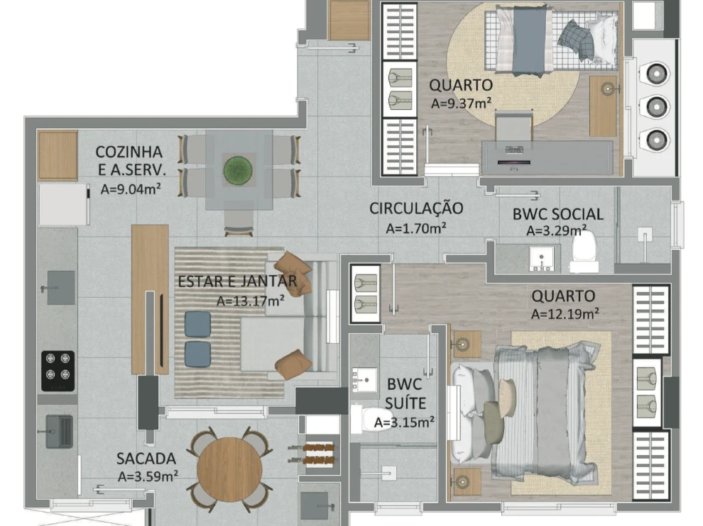 Apartamento em Pagani, Palhoça. 2 quartos, 67m². Imagem 3 de 9