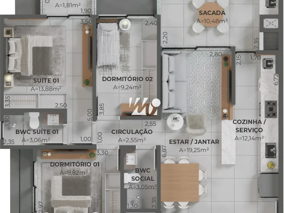 Apartamento em Pedra Branca, Palhoça. 3 quartos, 100m². Imagem 4 de 22