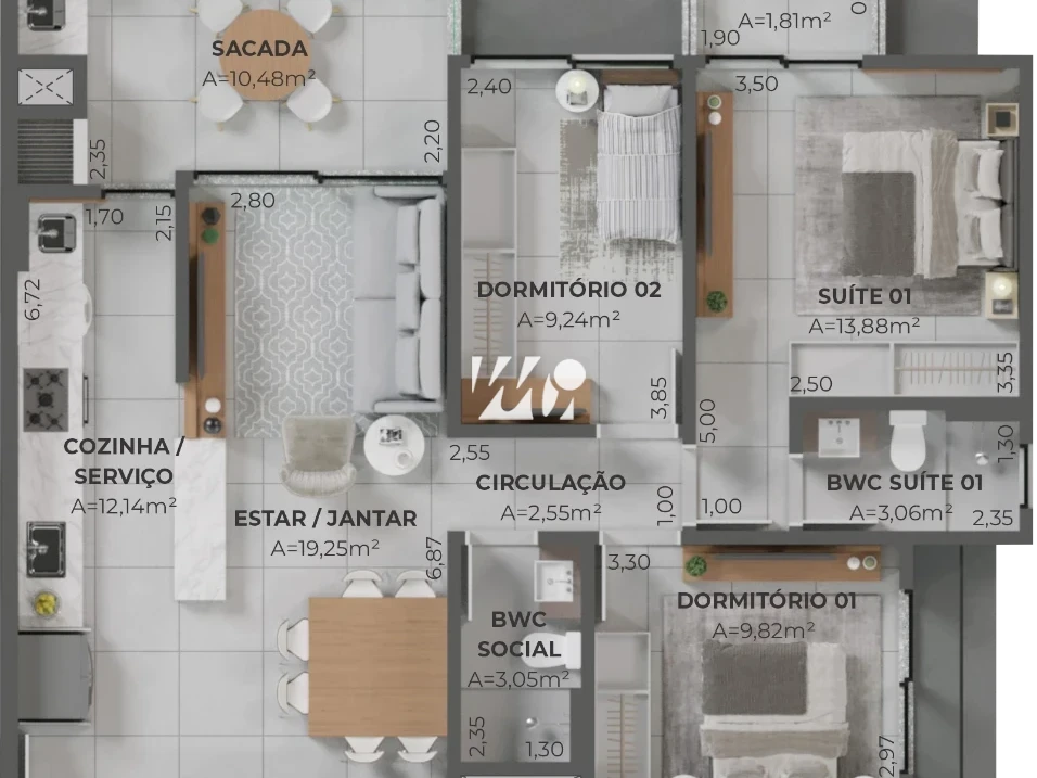 Apartamento em Pedra Branca, Palhoça. 3 quartos, 100m². Imagem 5 de 22