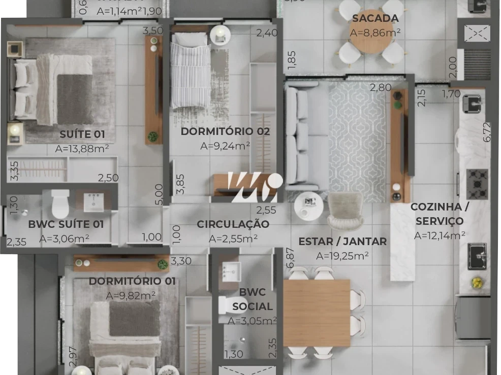 Apartamento em Pedra Branca, Palhoça. 3 quartos, 100m². Imagem 6 de 22