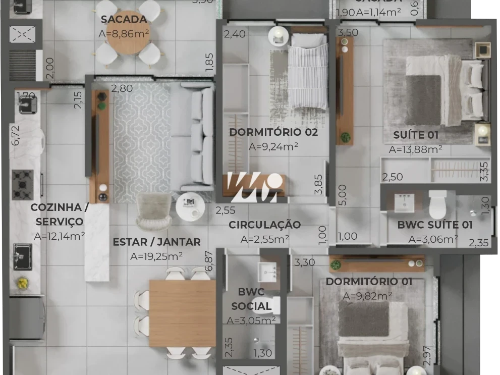 Apartamento em Pedra Branca, Palhoça. 3 quartos, 100m². Imagem 7 de 22