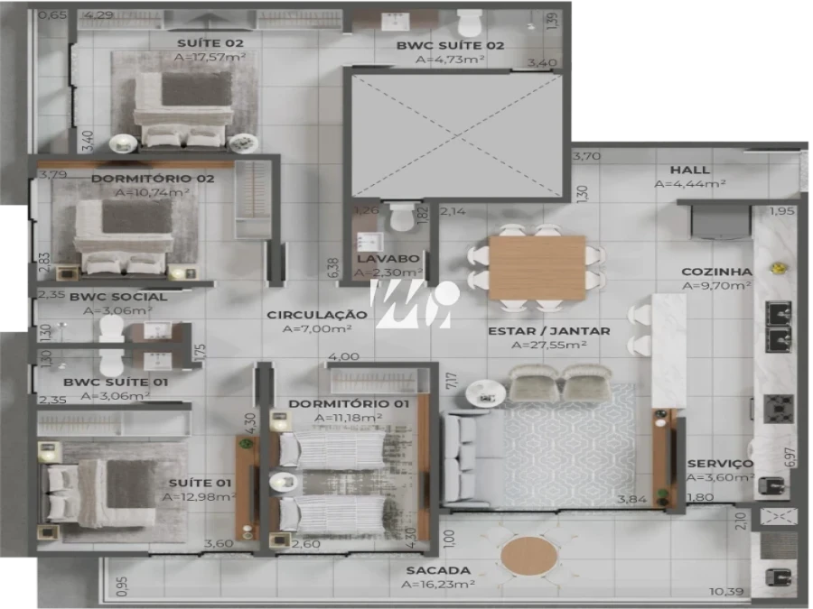 Apartamento em Pedra Branca, Palhoça. 4 quartos, 144m². Imagem 5 de 22