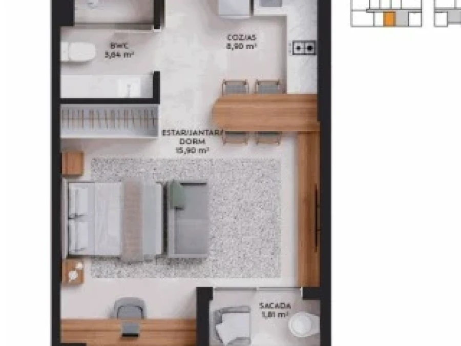 Studio em Pedra Branca, Palhoça. 1 quartos, 37m². Imagem 2 de 8