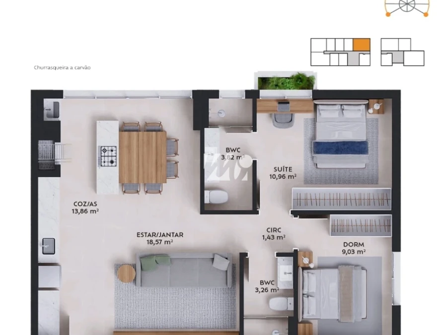 Apartamento em Pedra Branca, Palhoça. 2 quartos, 72m². Imagem 5 de 5
