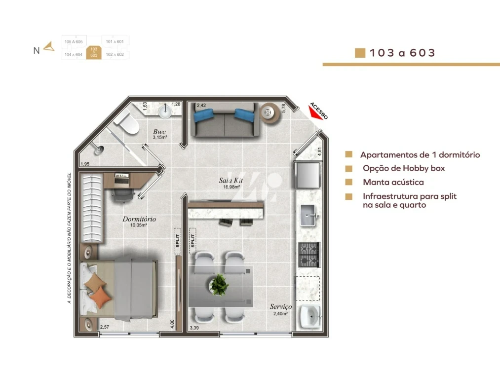 Apartamento em Pedra Branca, Palhoça. 1 quartos, 36m². Imagem 2 de 12