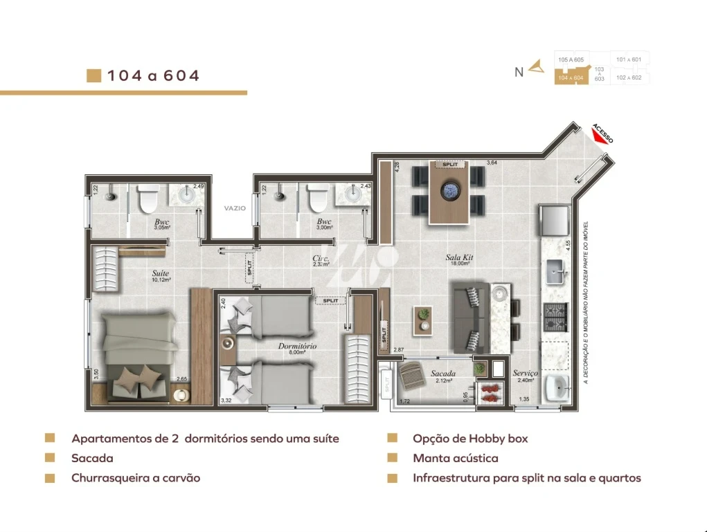 Apartamento em Pedra Branca, Palhoça. 2 quartos, 56m². Imagem 5 de 15
