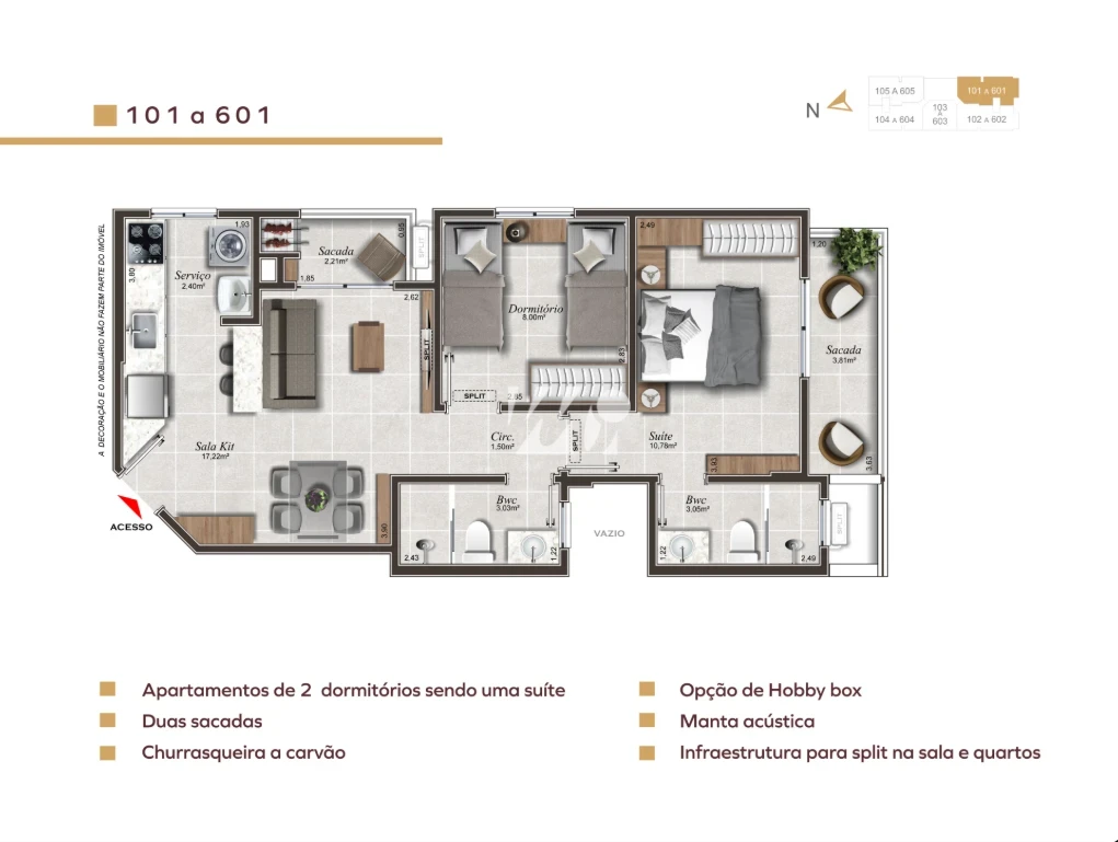 Apartamento em Pedra Branca, Palhoça. 2 quartos, 56m². Imagem 3 de 15