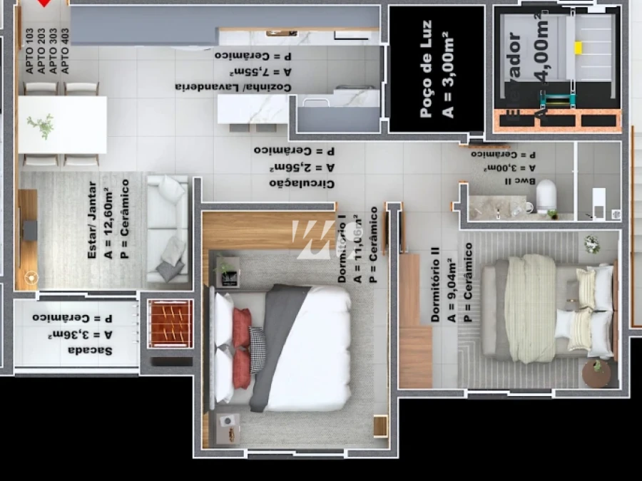 Apartamento em Sertão do Maruim, São José. 2 quartos, 56m². Imagem 2 de 2