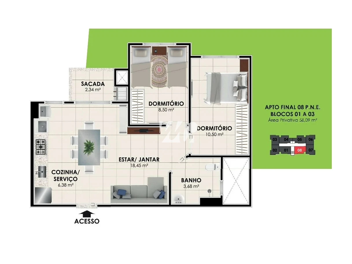 Apartamento em Pedra Branca, Palhoça. 2 quartos, 58m². Imagem 22 de 22