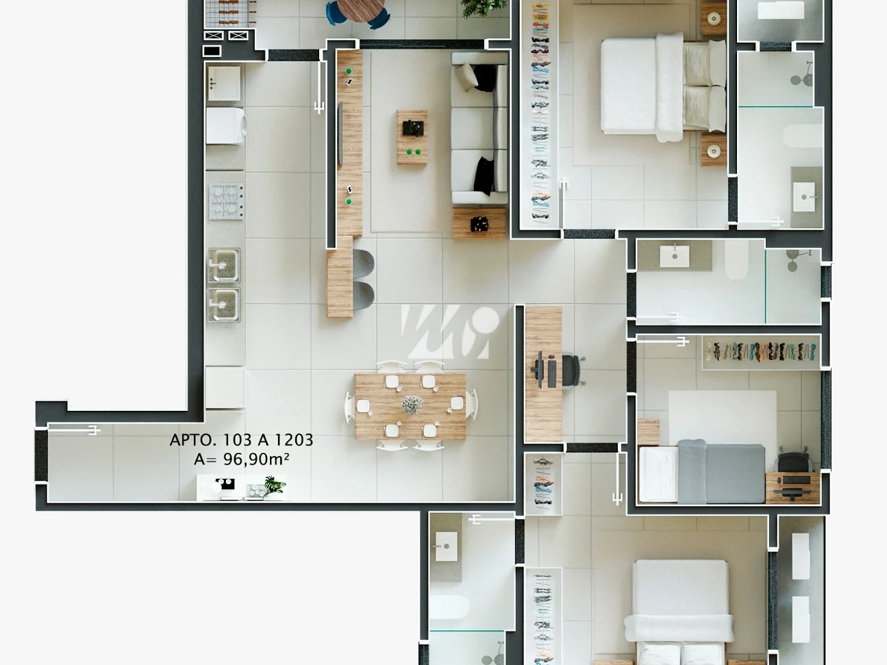 Apartamento em Pedra Branca, Palhoça. 3 quartos, 97m². Imagem 3 de 9