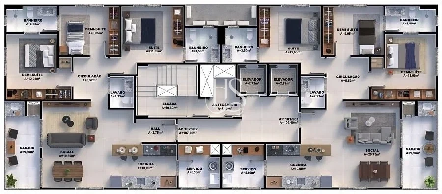 Apartamento em Pedra Branca, Palhoça. 3 quartos, 107m². Imagem 17 de 18