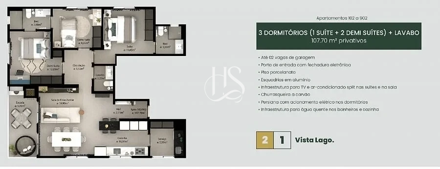 Apartamento em Pedra Branca, Palhoça. 3 quartos, 107m². Imagem 15 de 18