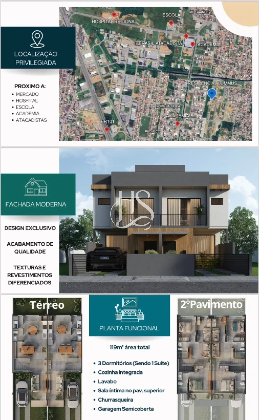 Sobrado Geminado em Nova Palhoça, Palhoça. 3 quartos, 119m². Imagem 7 de 7