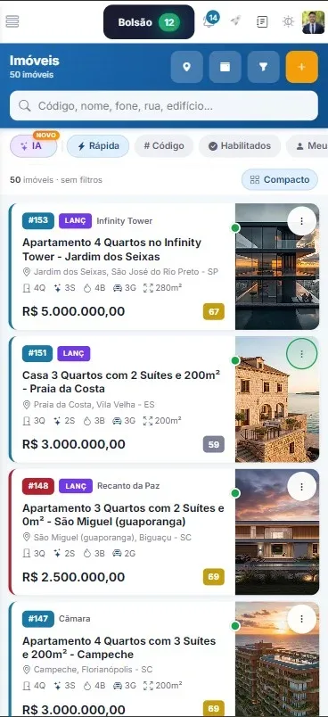 App da Imobisoft mostrando os imóveis no celular